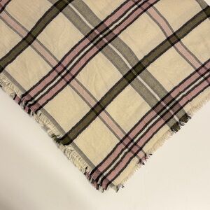 NWT Plaid Fringe Scarf in Pink, Green and Cream
